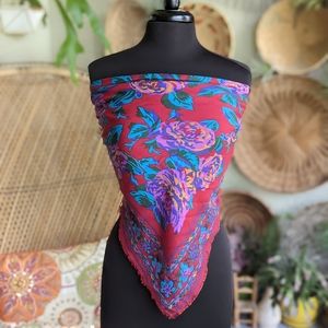 Vintage 90s Italian Scarf Bohemian Square Bright Floral Hippie Headband Festival